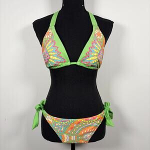 Women's Y2K Nanette Lepore Vibrant Multicolor Studded Two Piece Bikini Swimsuit